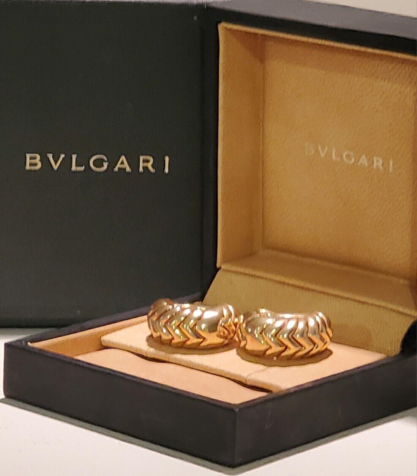 Bvlgari Italy 18k Yellow Gold Spiga Collection Earrings Vintage Circa 1980s

Here is your chance to purchase a beautiful and highly collectible designer earrings.  

The weight is 30.3 grams.  The height is approximately 25 mm, width is 11.3 mm,