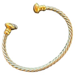 BVLGARI ITALY 18k Yellow Gold & Stainless Steel Rope Bangle Bracelet 1980s