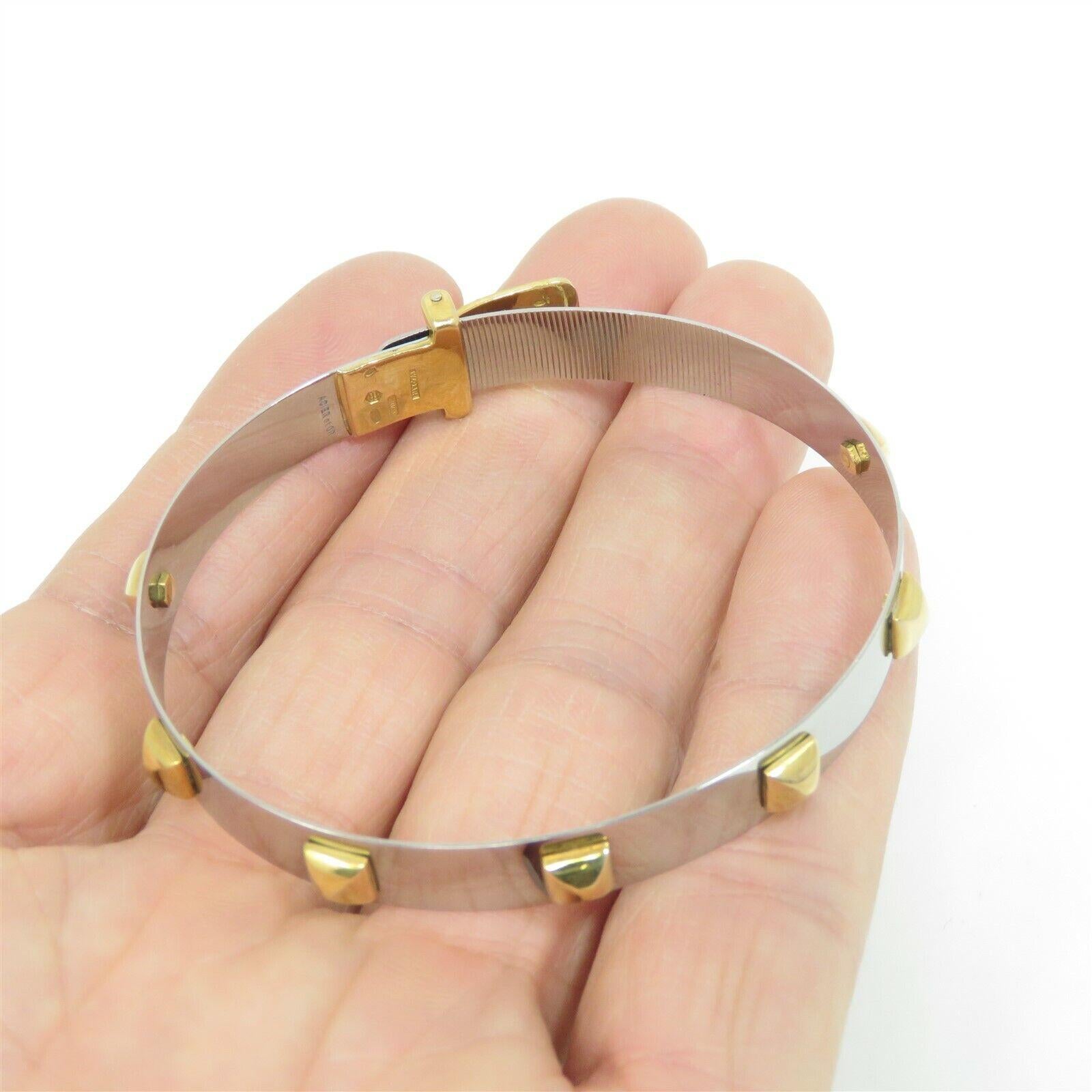 BVLGARI Italy 18k Yellow Gold & Stainless Steel Stud Bangle Bracelet 1980s In Excellent Condition In Beverly Hills, CA