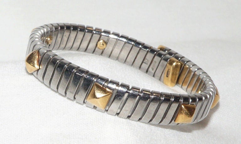 BVLGARI ITALY 18k Yellow Gold and Stainless Steel Stud Motif