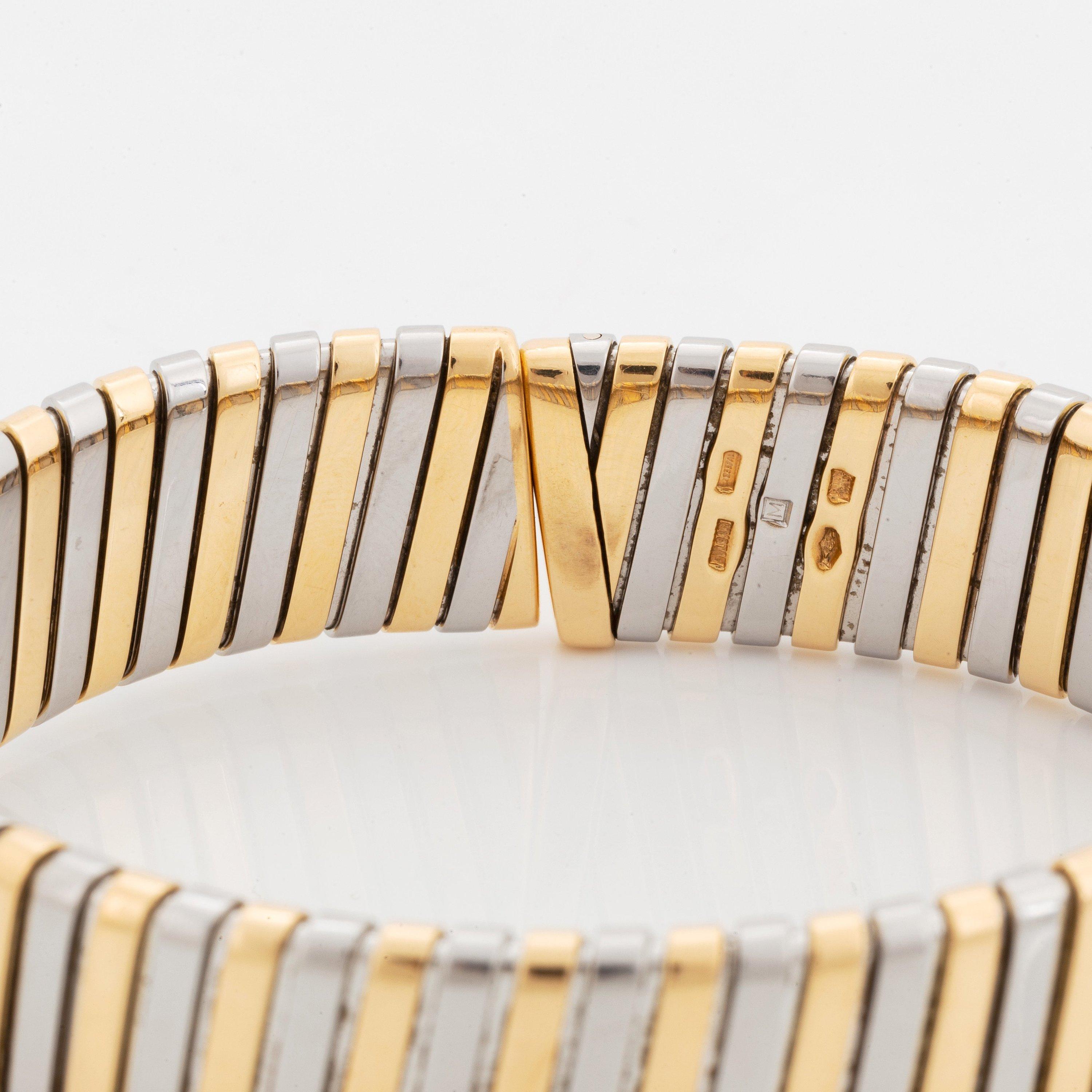 Bvlgari Italy 18k Yellow Gold & Stainless Steel Tubogas Bracelet Vintage 1