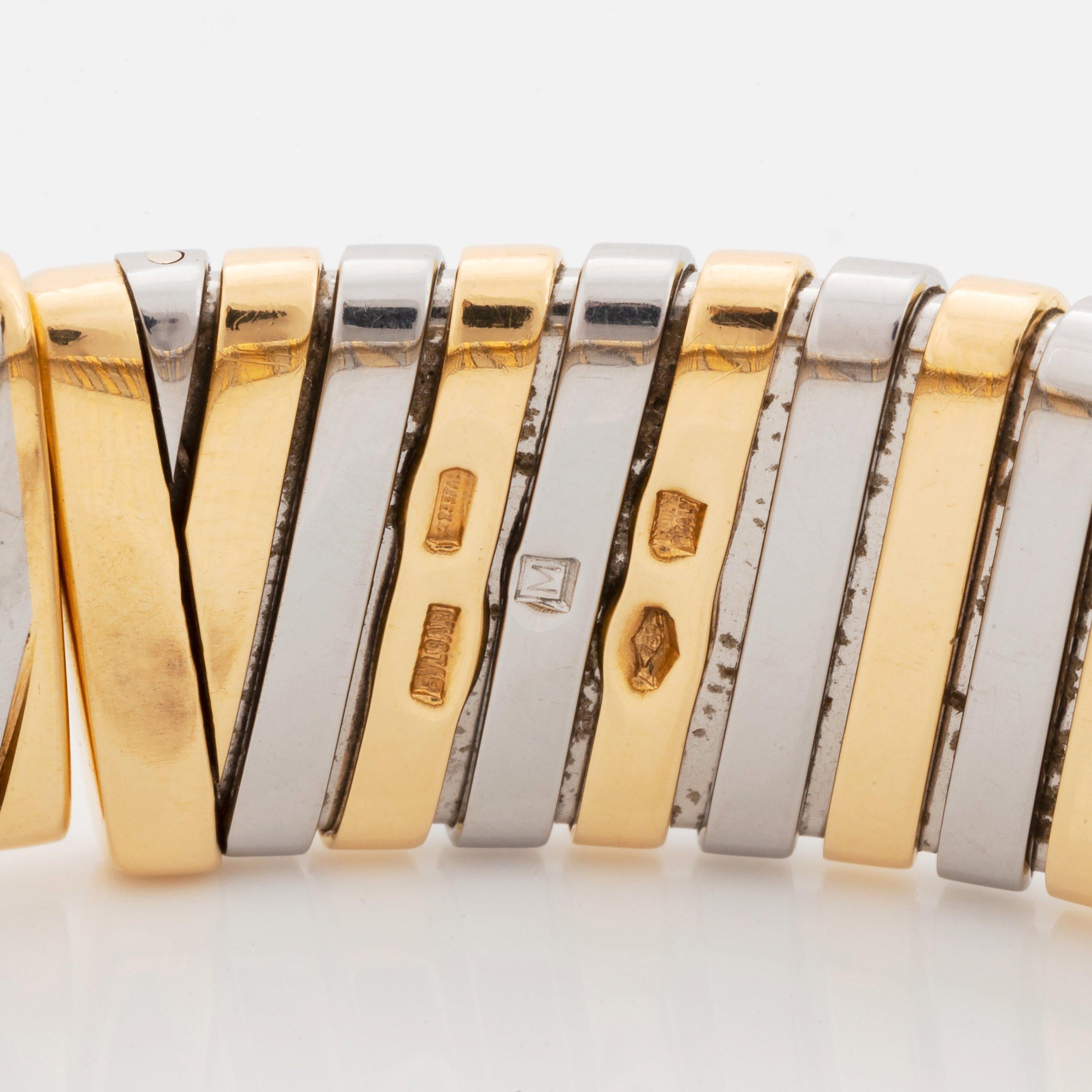 Bvlgari Italy 18k Yellow Gold & Stainless Steel Tubogas Bracelet Vintage 2
