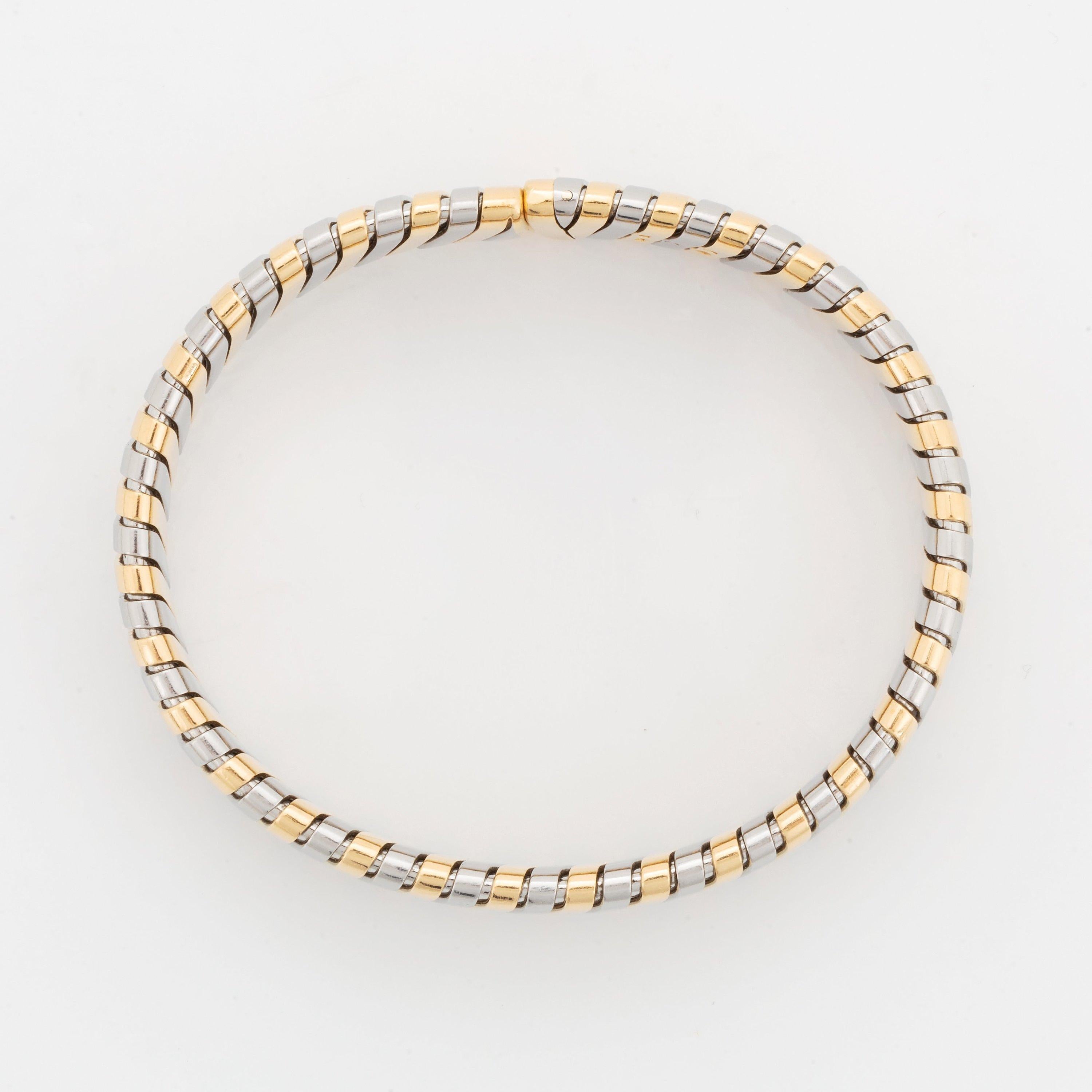Bvlgari Italy 18k Yellow Gold & Stainless Steel Tubogas Bracelet Vintage 3