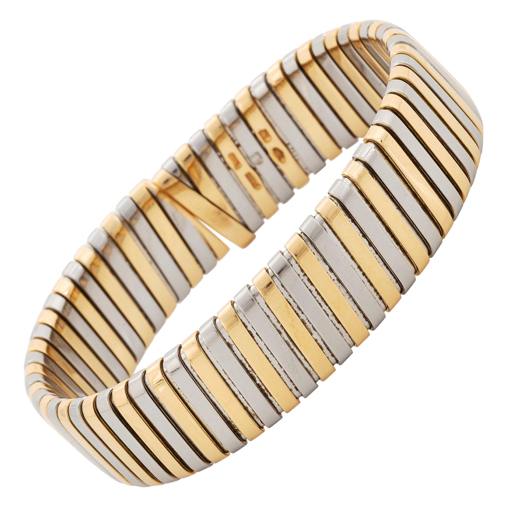 Bvlgari Italy 18k Yellow Gold & Stainless Steel Tubogas Bracelet Vintage