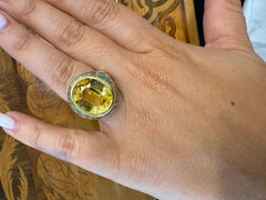 BVLGARI Italy 18k Yellow Gold, Yellow Sapphire, Aquamarine & Diamond Ring 1970s