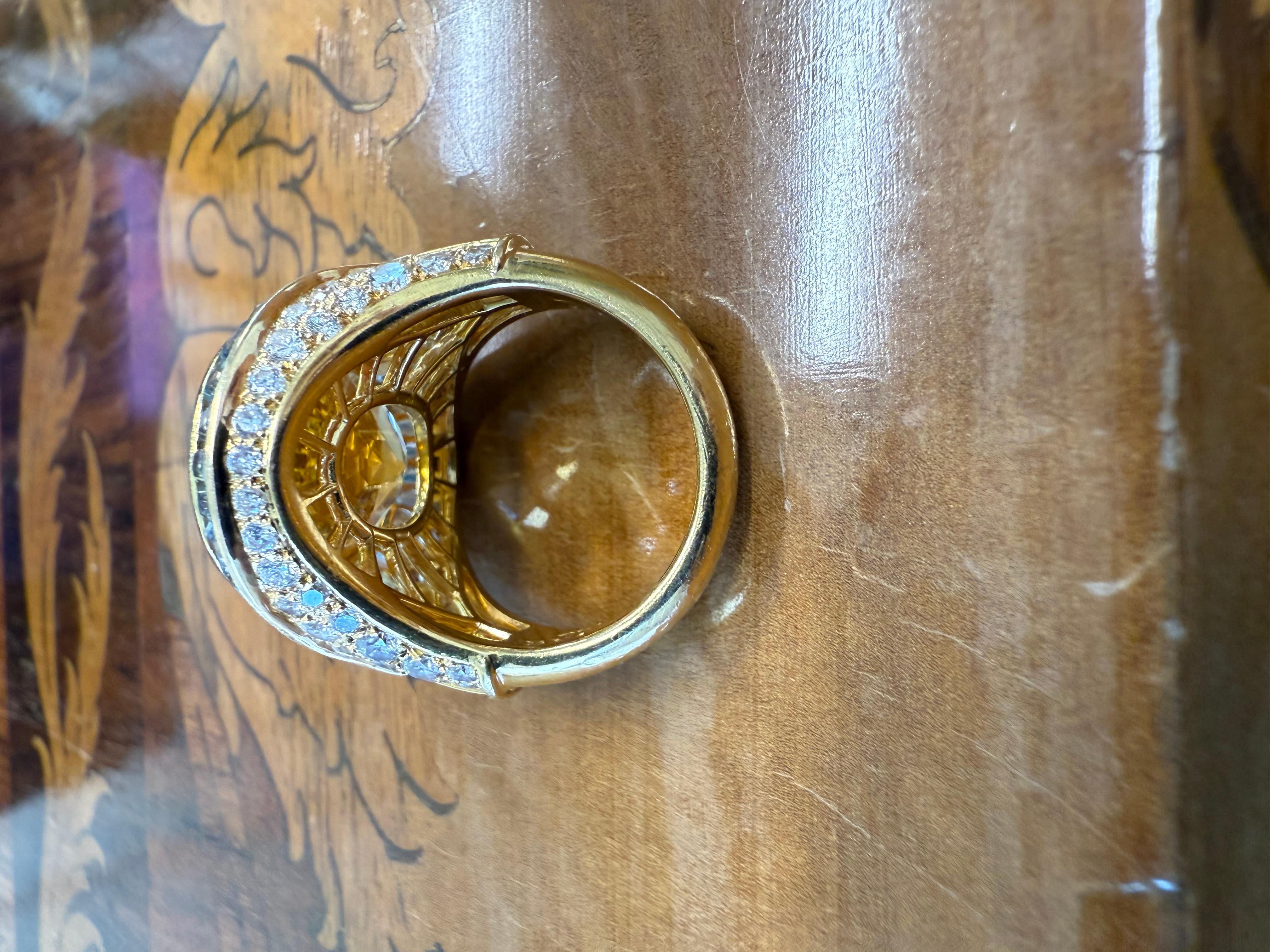 da uomo o donna BVLGARI Italy 18k Yellow Gold, Yellow Sapphire, Aquamarine & Diamond Ring 1970s in vendita