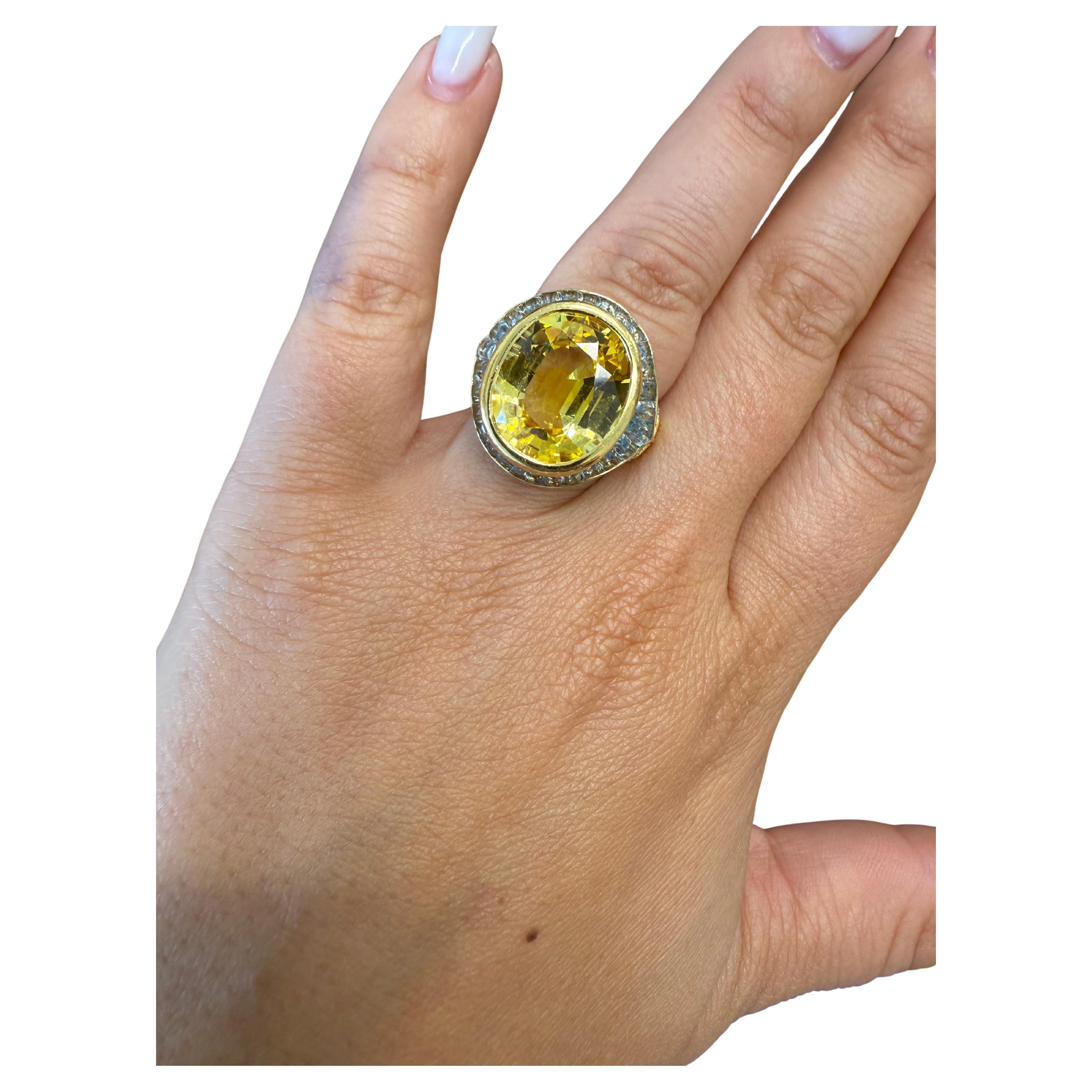 BVLGARI Italy 18k Yellow Gold, Yellow Sapphire, Aquamarine & Diamond Ring 1970s