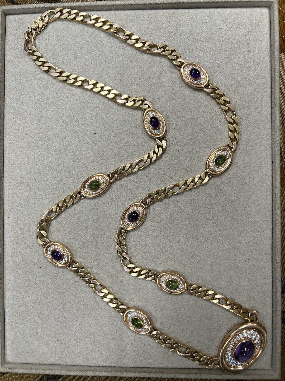 BVLGARI ITALY 18k Yellow & Rose Gold, Diamond, Amethyst & Peridot Chain Necklace 5