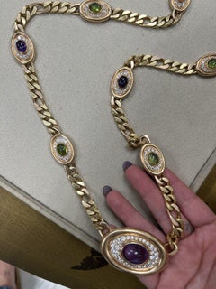 BVLGARI ITALY 18k Yellow & Rose Gold, Diamond, Amethyst & Peridot Chain Necklace