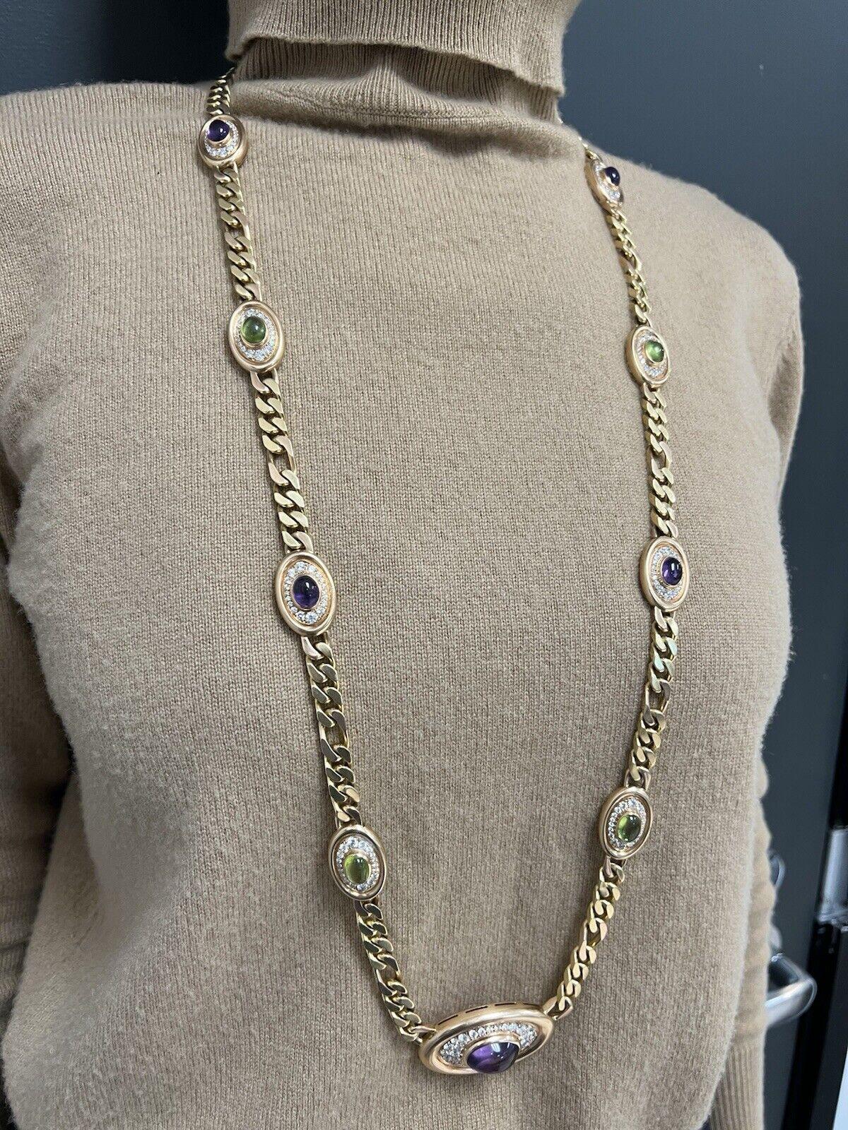 BVLGARI ITALY 18k Yellow & Rose Gold, Diamond, Amethyst & Peridot Chain Necklace 2