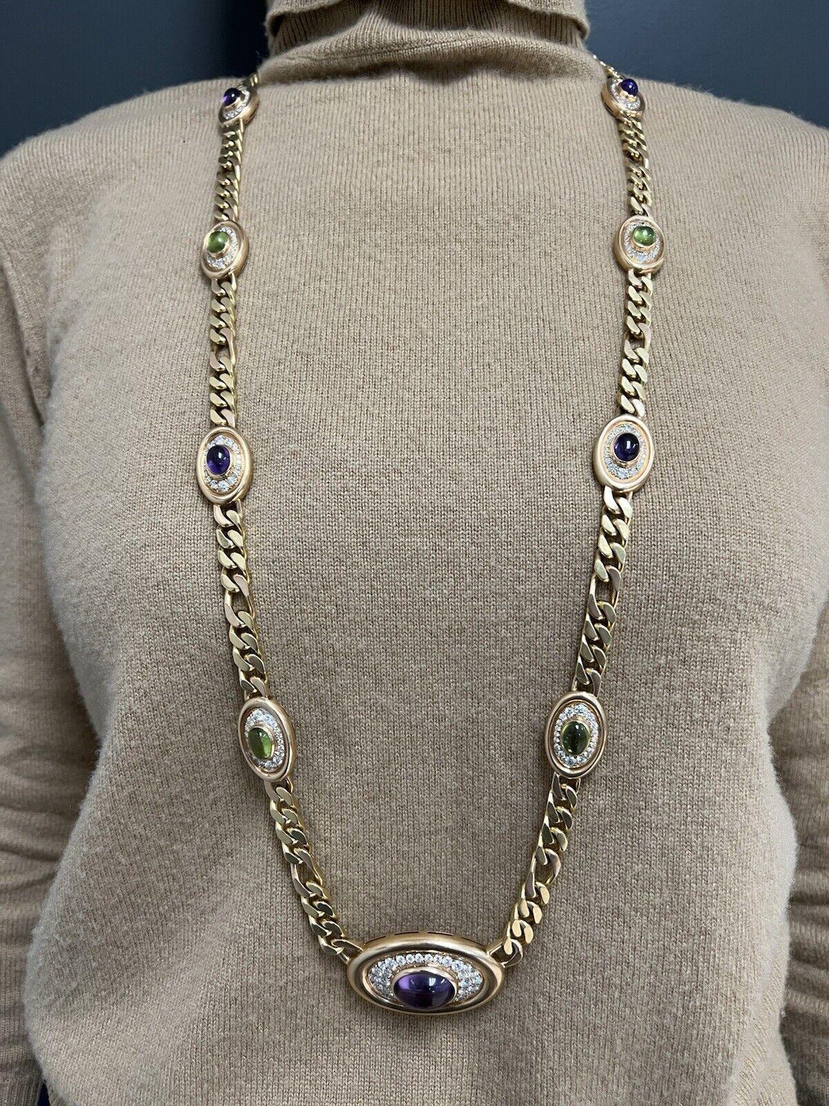 BVLGARI ITALY 18k Yellow & Rose Gold, Diamond, Amethyst & Peridot Chain Necklace 3