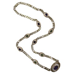 BVLGARI ITALY 18k Yellow & Rose Gold, Diamond, Amethyst & Peridot Chain Necklace