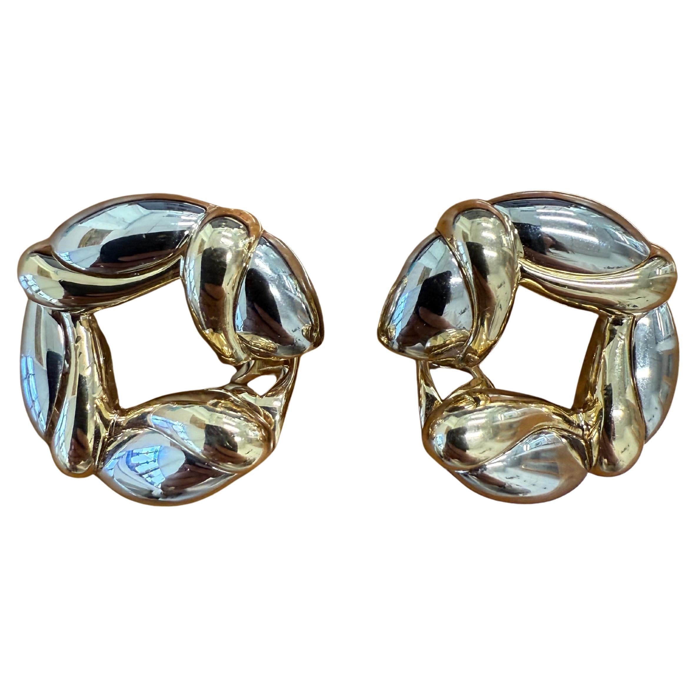 BVLGARI ITALIA Orecchini a clip in oro giallo e bianco 18k Vintage anni '80