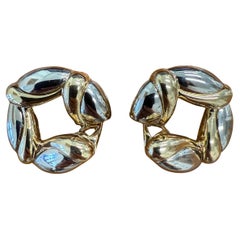 BVLGARI ITALY Boucles d'oreilles à pince en or jaune et blanc 18k Vintage 1980