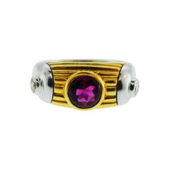 Bvlgari Italy 18k Yellow & White Gold, Diamond & Tourmaline Ring Vintage & Rare 