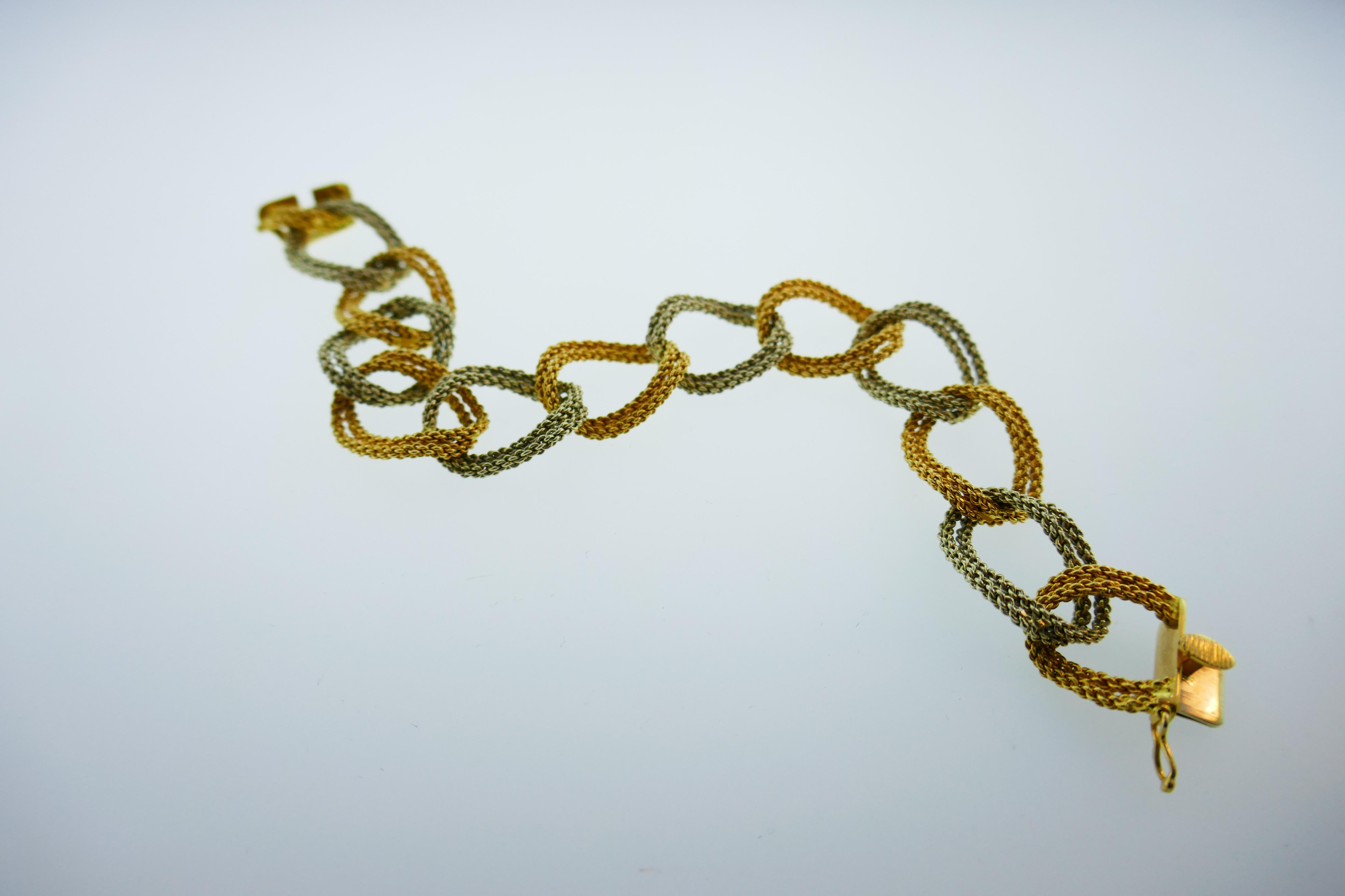 Bvlgari Italy 18k Yellow and White Gold Woven Link Bracelet Vintage, circa 1970s In Excellent Condition In Beverly Hills, CA