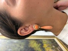 BVLGARI ITALY 18k YG, Angel Skin Coral & Diamond Day Night Drop Earrings 1960s