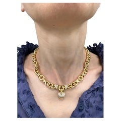 BVLGARI ITALY 18k YG & Diamond Doppio Cuore Heart Necklace 1980s Vintage