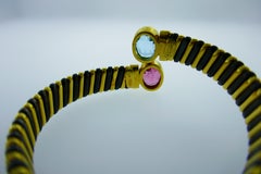 Bvlgari Italy 18k YG, Hematite, Diamond, Tourmaline and Topaz Bangle Bracelet