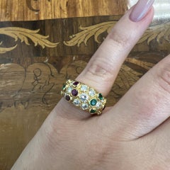 BVLGARI Italy 20k Yellow Gold, Diamond, Ruby & Emerald Cocktail Ring 1970s Rare
