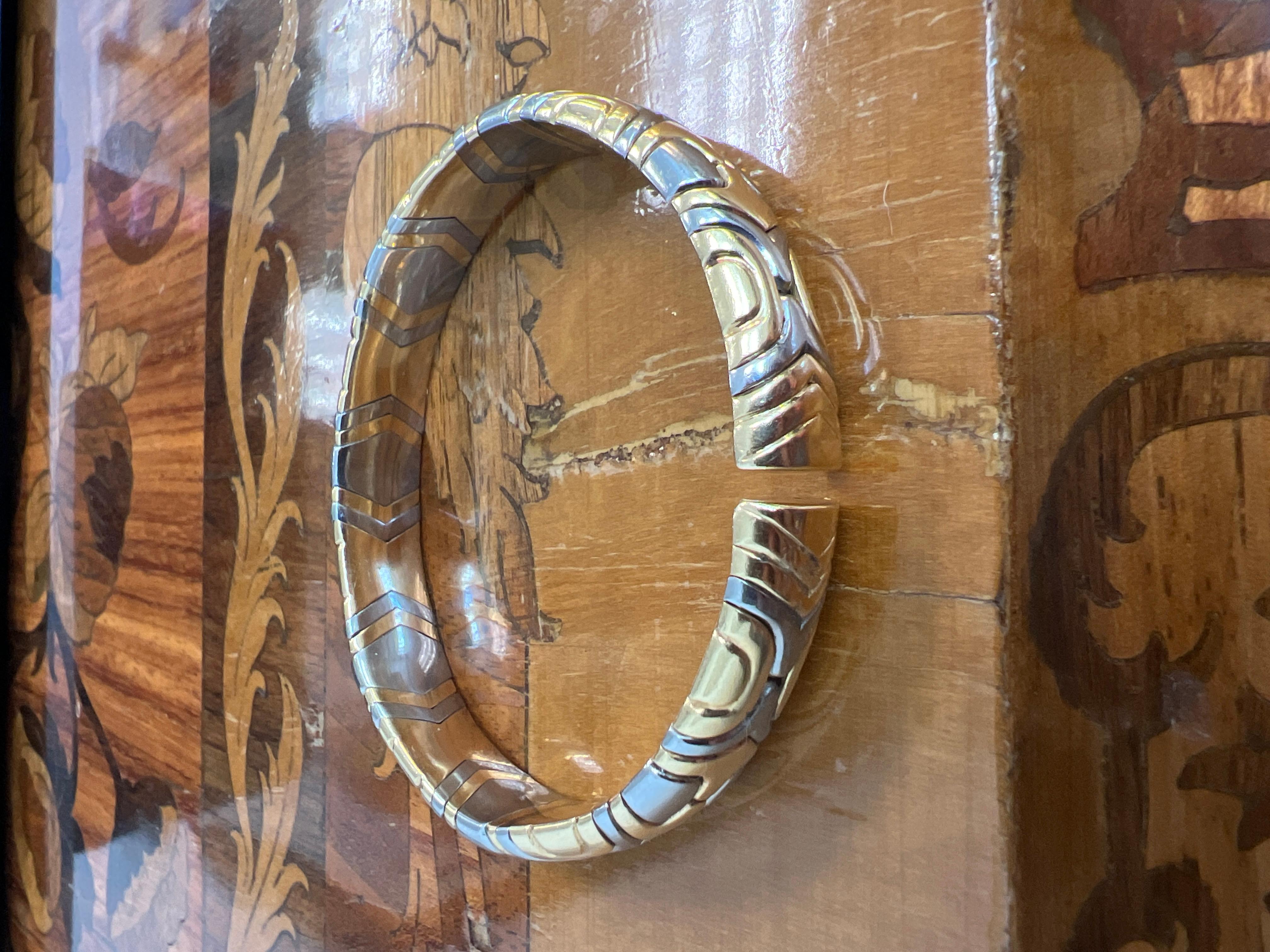 Women's or Men's BVLGARI ITALY Alveare 18k Yellow Gold & Stainless Steel Bangle Bracelet Vintage