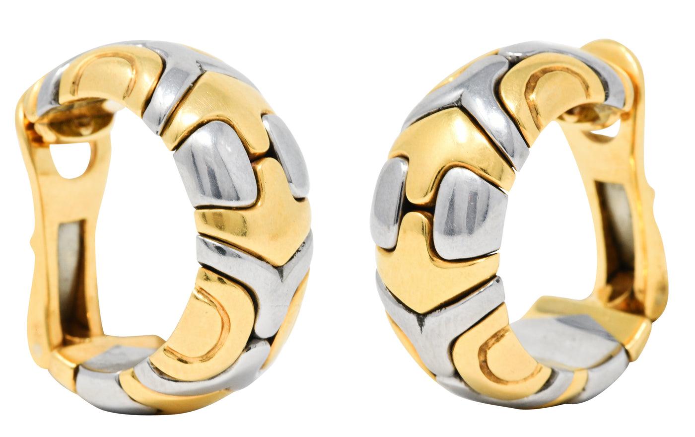 Women's or Men's Bvlgari Italy Alveare Collection 18k Yellow Gold & Stainless Steel Hoop Earrings