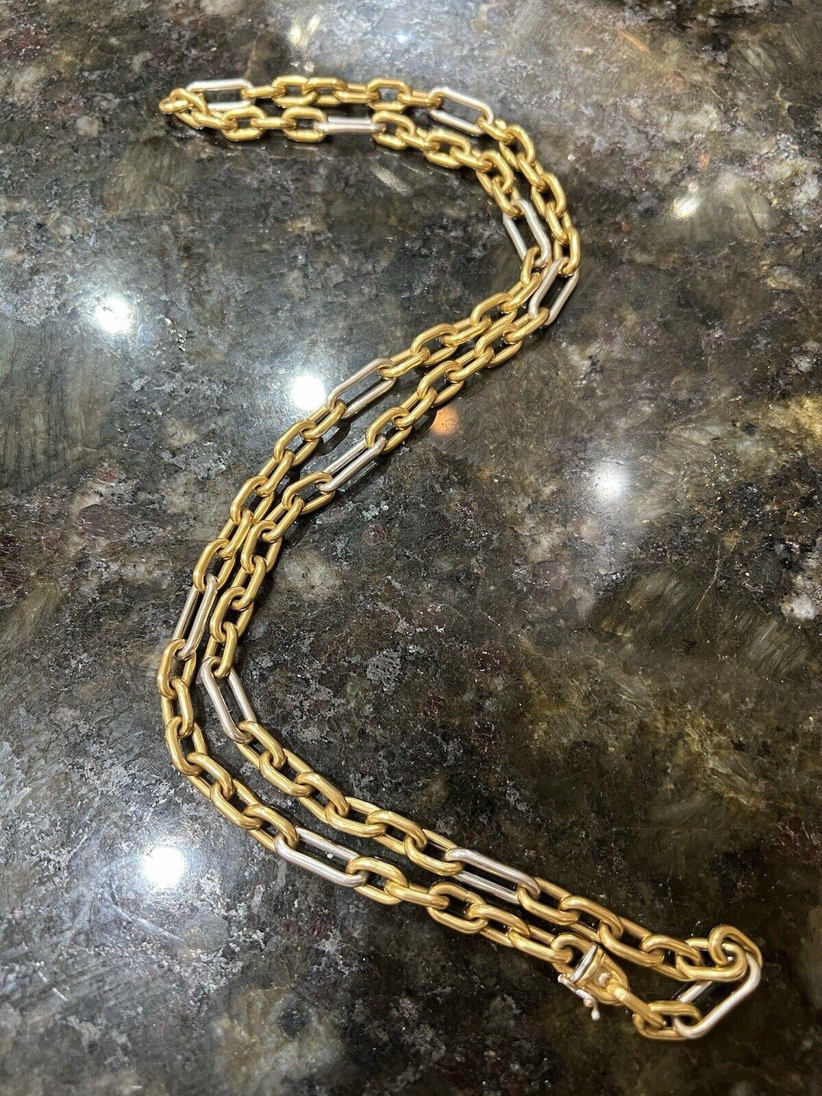 BVLGARI ITALY by CARLO WEINGRILL 18k Two Tone Gold Link Necklace 1970s Vintage 1