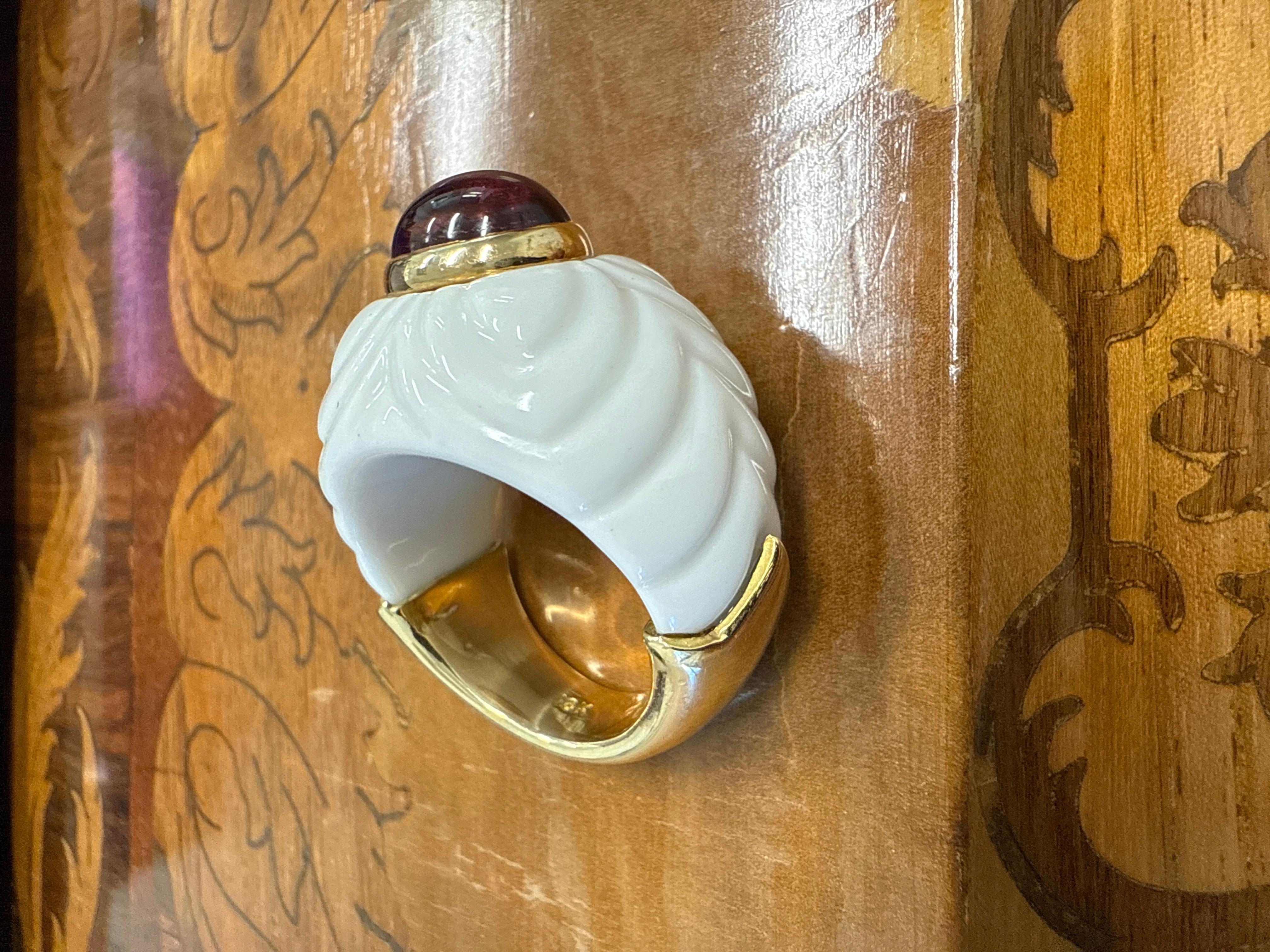 Oval Cut BVLGARI ITALY Chandra Collection 18k YG, Ceramic & Tourmaline Cocktail Ring 1980