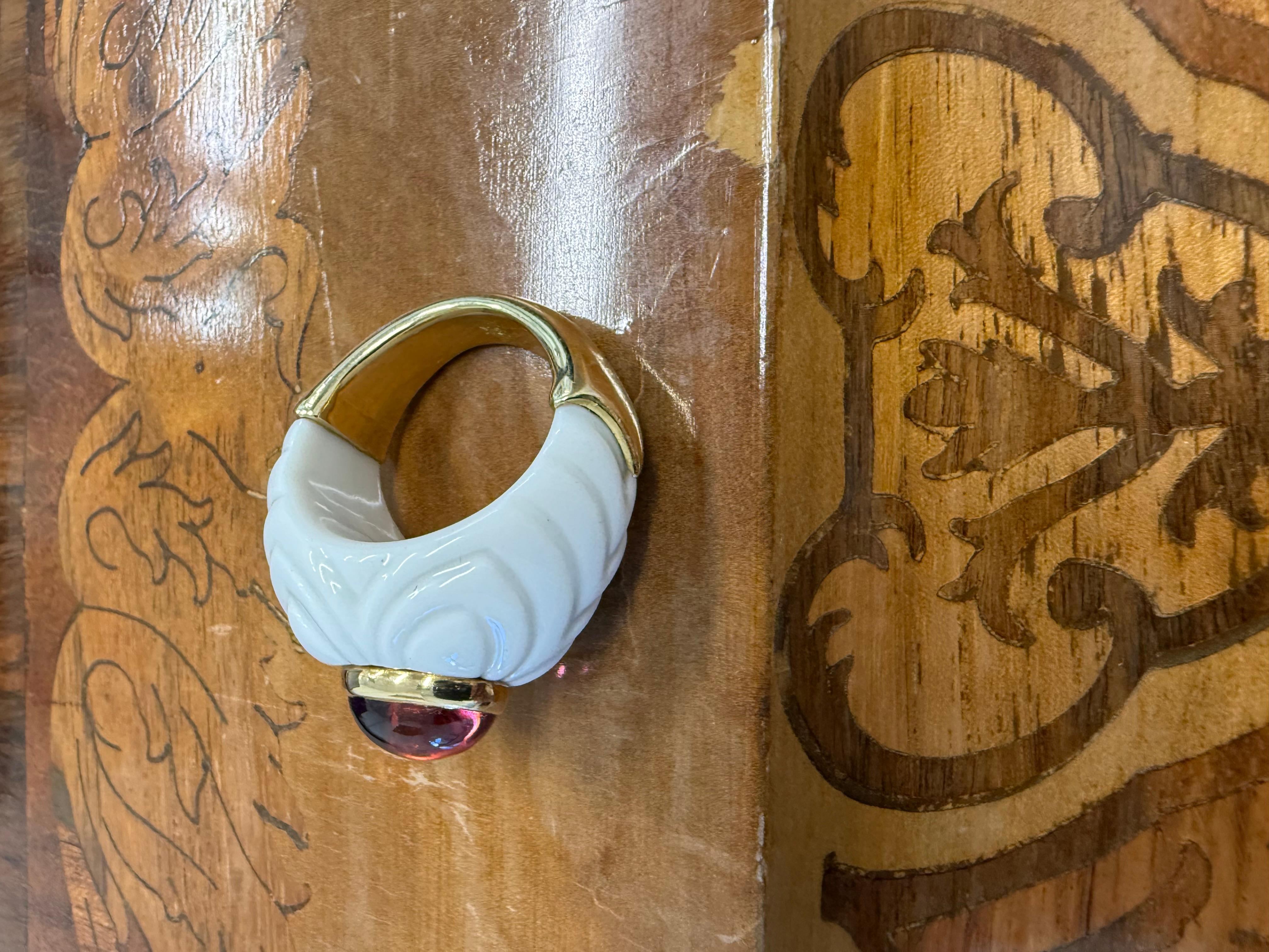 Women's or Men's BVLGARI ITALY Chandra Collection 18k YG, Ceramic & Tourmaline Cocktail Ring 1980