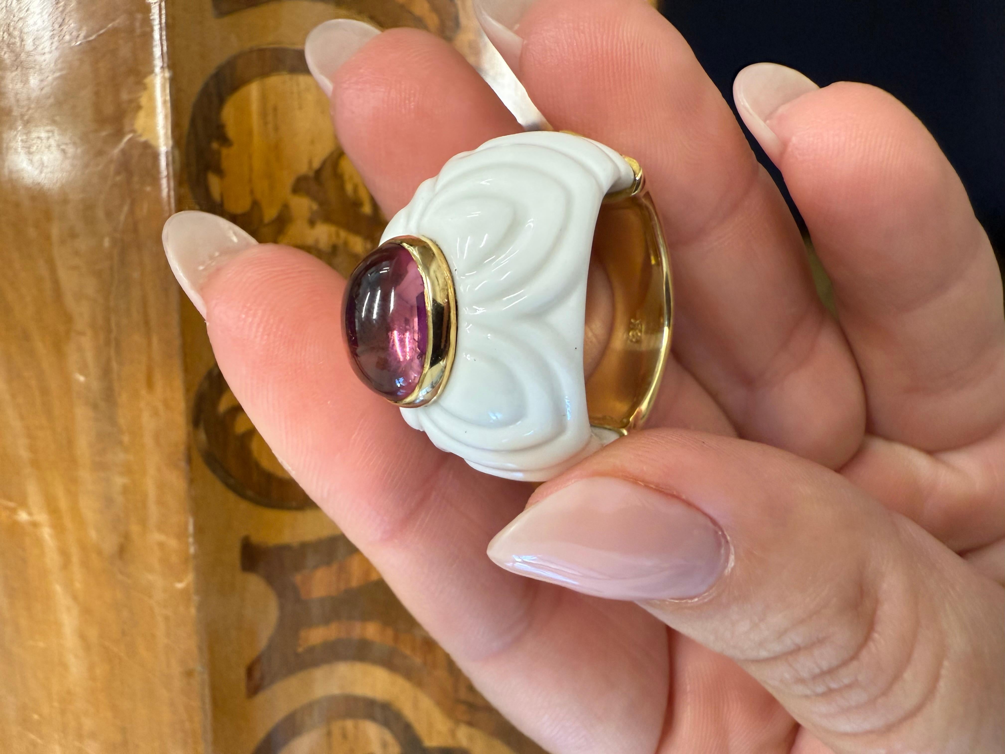 BVLGARI ITALY Chandra Collection 18k YG, Ceramic & Tourmaline Cocktail Ring 1980 1