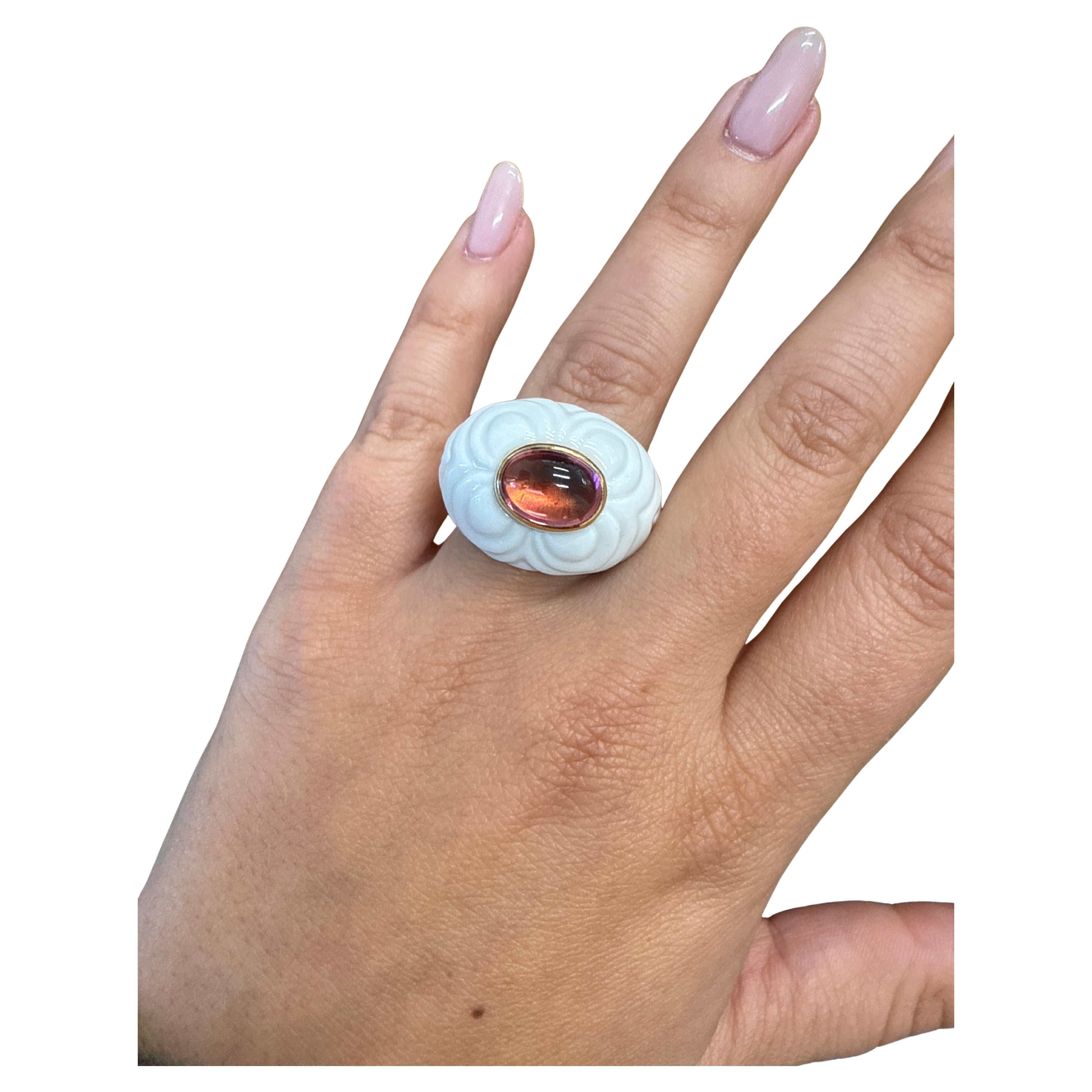 BVLGARI ITALY Chandra Collection 18k YG, Ceramic 
Tourmaline Cocktail Ring 1980