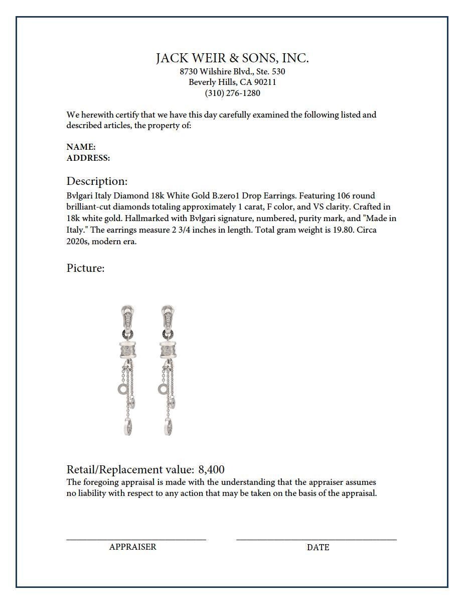Bvlgari Italien Diamant 18k Weißgold B.zero1 Tropfenohrringe mit Diamanten im Zustand „Hervorragend“ in Beverly Hills, CA