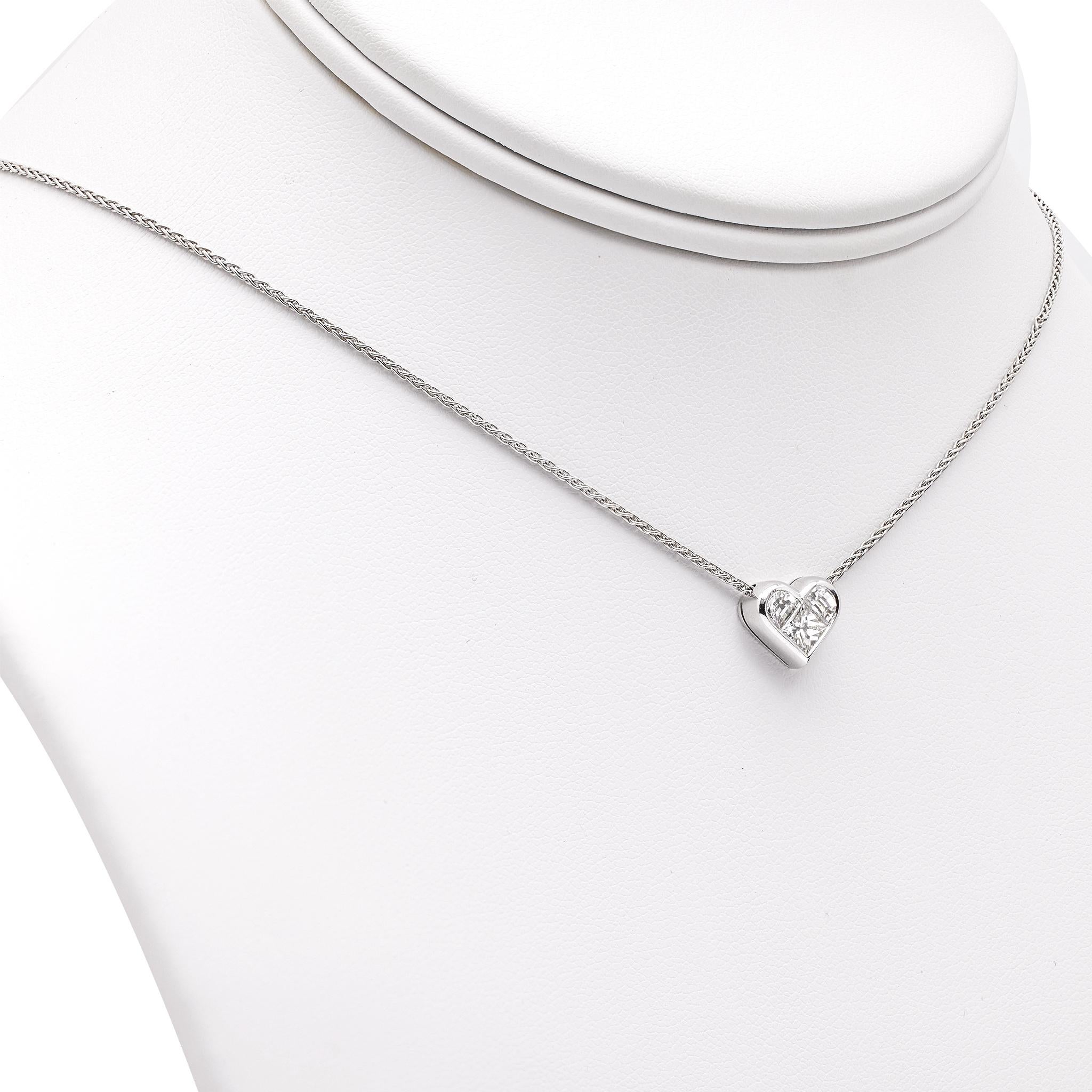 Women's or Men's Bvlgari Italy Diamond 18k White Gold Invisible Set Heart Necklace