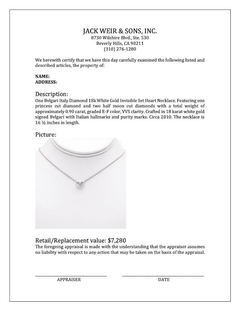 Bvlgari Italy Diamond 18k White Gold Invisible Set Heart Necklace 2