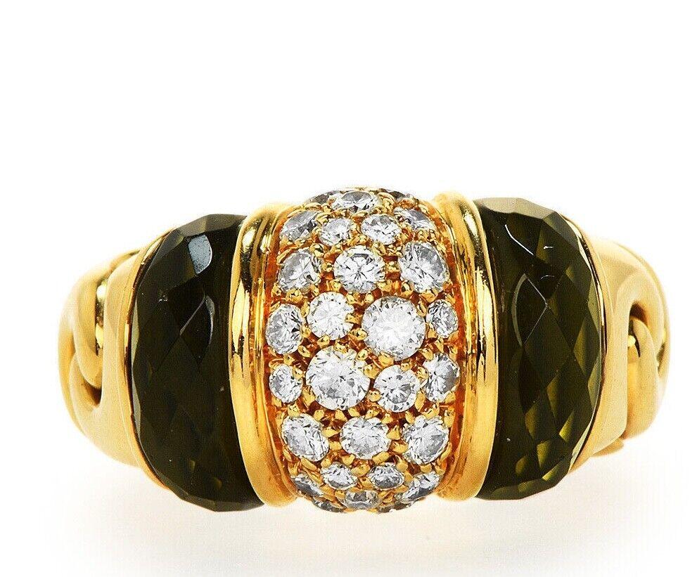 Women's or Men's Bvlgari Italy Ganci Collection 18k Yellow Gold, Peridot & Diamond Cocktail Ring