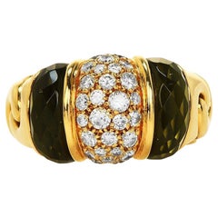 Bvlgari Italy Ganci Collection 18k Yellow Gold, Peridot & Diamond Cocktail Ring