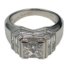 BVLGARI ITALY Monture Platinum & Princess Cut / Baguette Cut Diamond Ring Rare