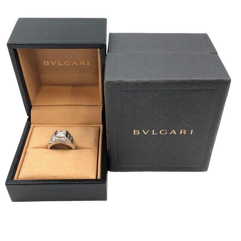 Women's or Men's BVLGARI ITALY Monture Platinum & Princess Cut / Baguette Cut Diamond Ring Rare For Sale