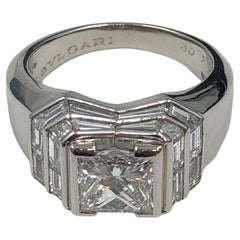BVLGARI ITALY Bague Monture en platine et diamant taille Princesse / Baguette Rare