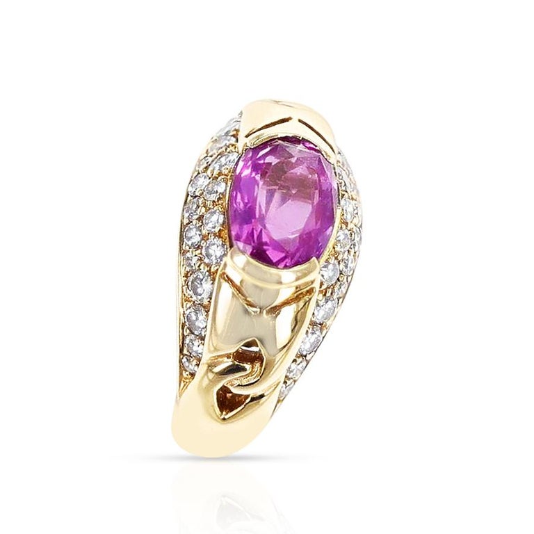 Oval Cut Bvlgari Italy Pink Sapphire and Diamond Ring, 18k For Sale