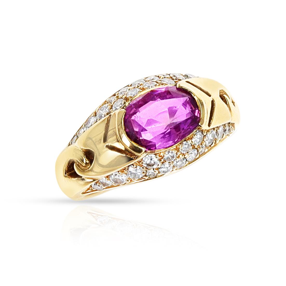 Bvlgari Italien Pinker Saphir und Diamant Ring, 18k für Damen oder Herren im Angebot