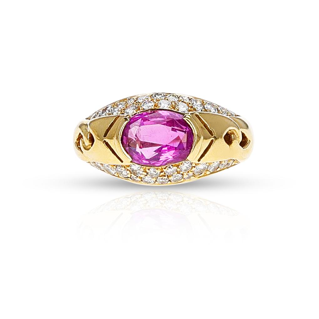 Oval Cut Bvlgari Italy Pink Sapphire and Diamond Ring, 18k