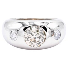 Bvlgari Italy Trombino 18k White Gold & Diamond Three Stone Ring Vintage W/Cert