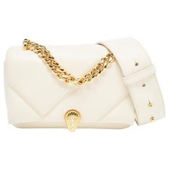 Bvlgari Elfenbeinfarbene Mini Serpenti Cabochon Umhängetasche aus gestepptem Leder