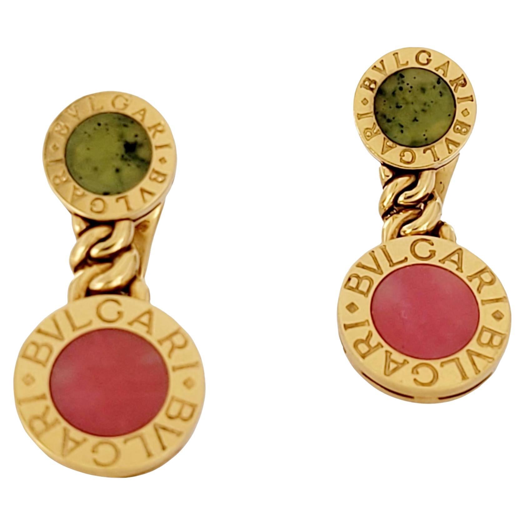 BVLGARI Jade Rodocrosita Oro  Pendientes de oro amarillo de 18 quilates en venta