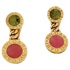 BVLGARI Jade Rhodochrosite Gold  Earrings in 18K Yellow Gold