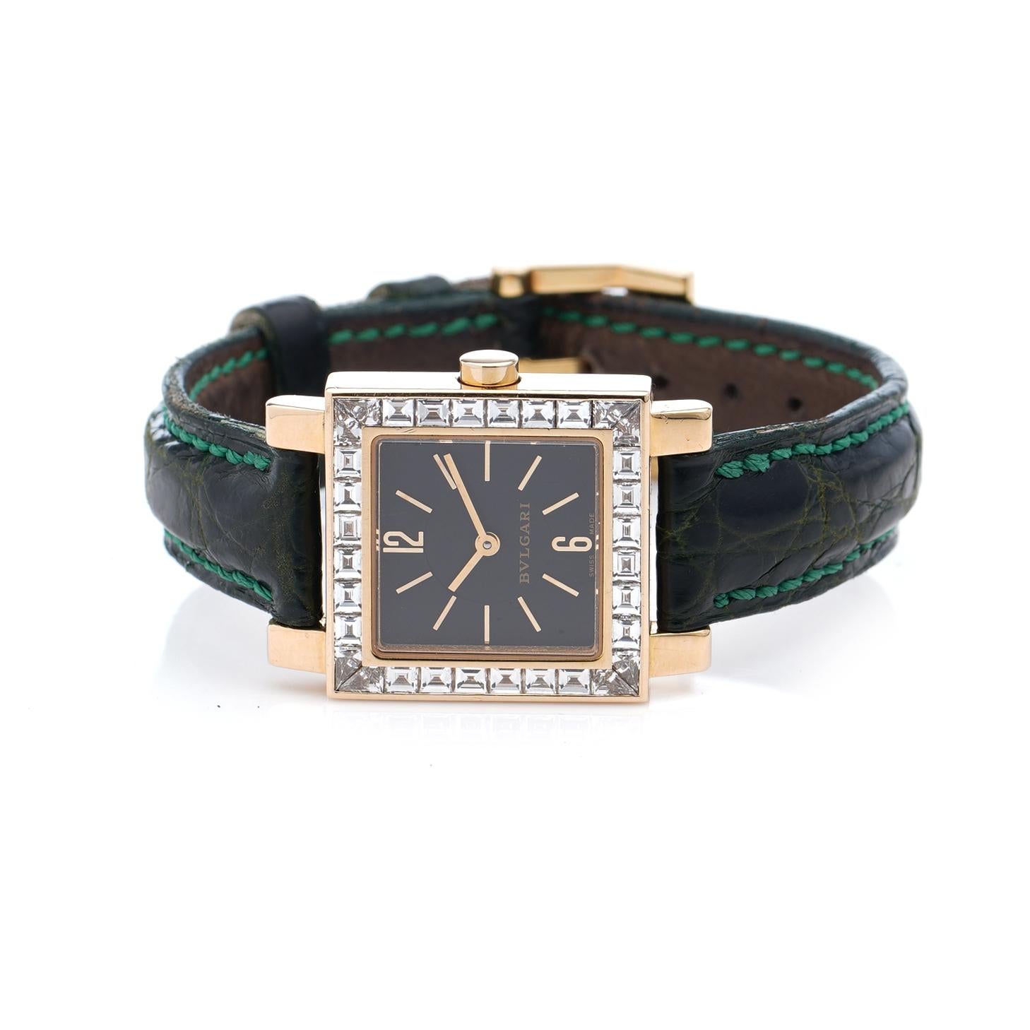 Bvlgari Damen 18kt. Quadrato-Armbanduhr aus Gelbgold und 1,60 Karat Diamanten im Diamantschliff im Angebot 6