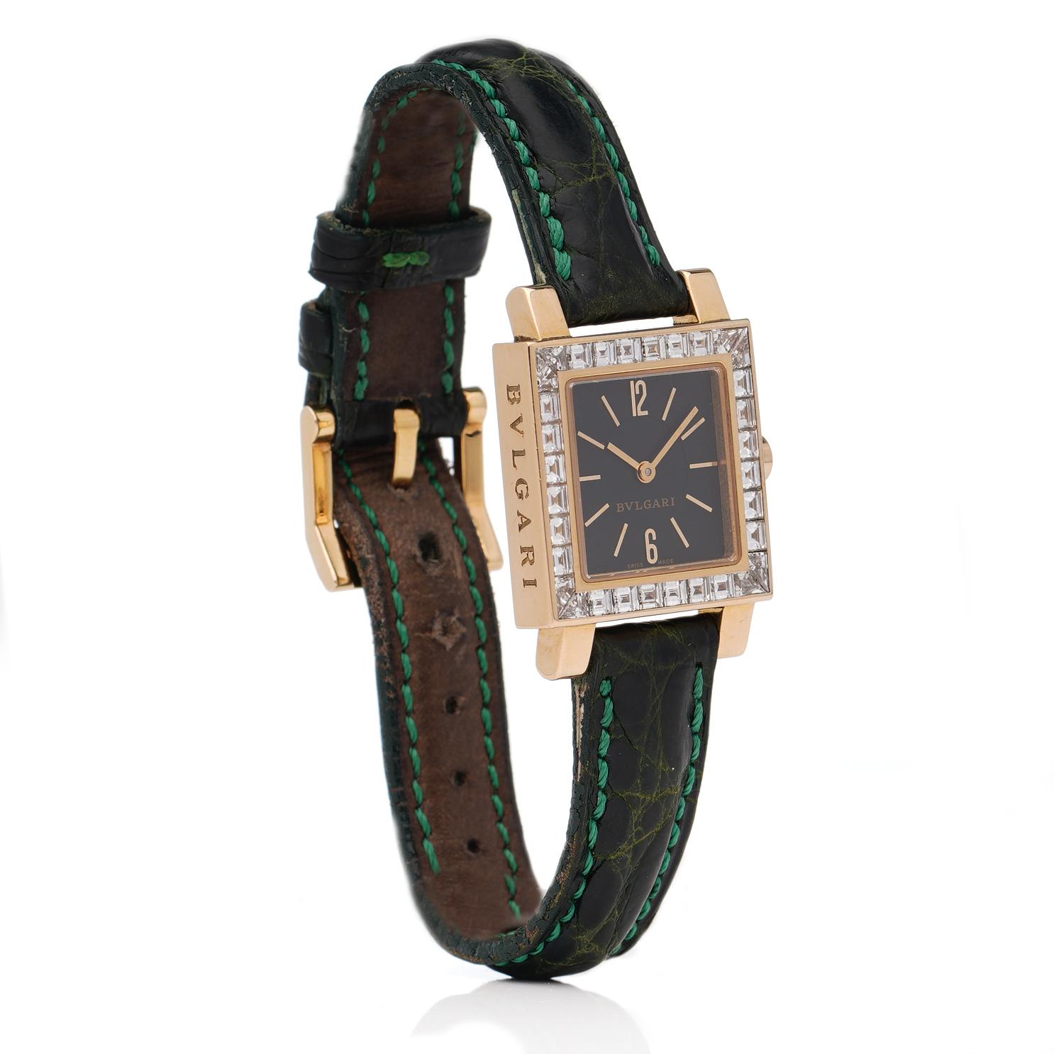 Bvlgari Ladies 18kt. Montre-bracelet Quadrato sertie de diamants de 1,60 carat en vente 1