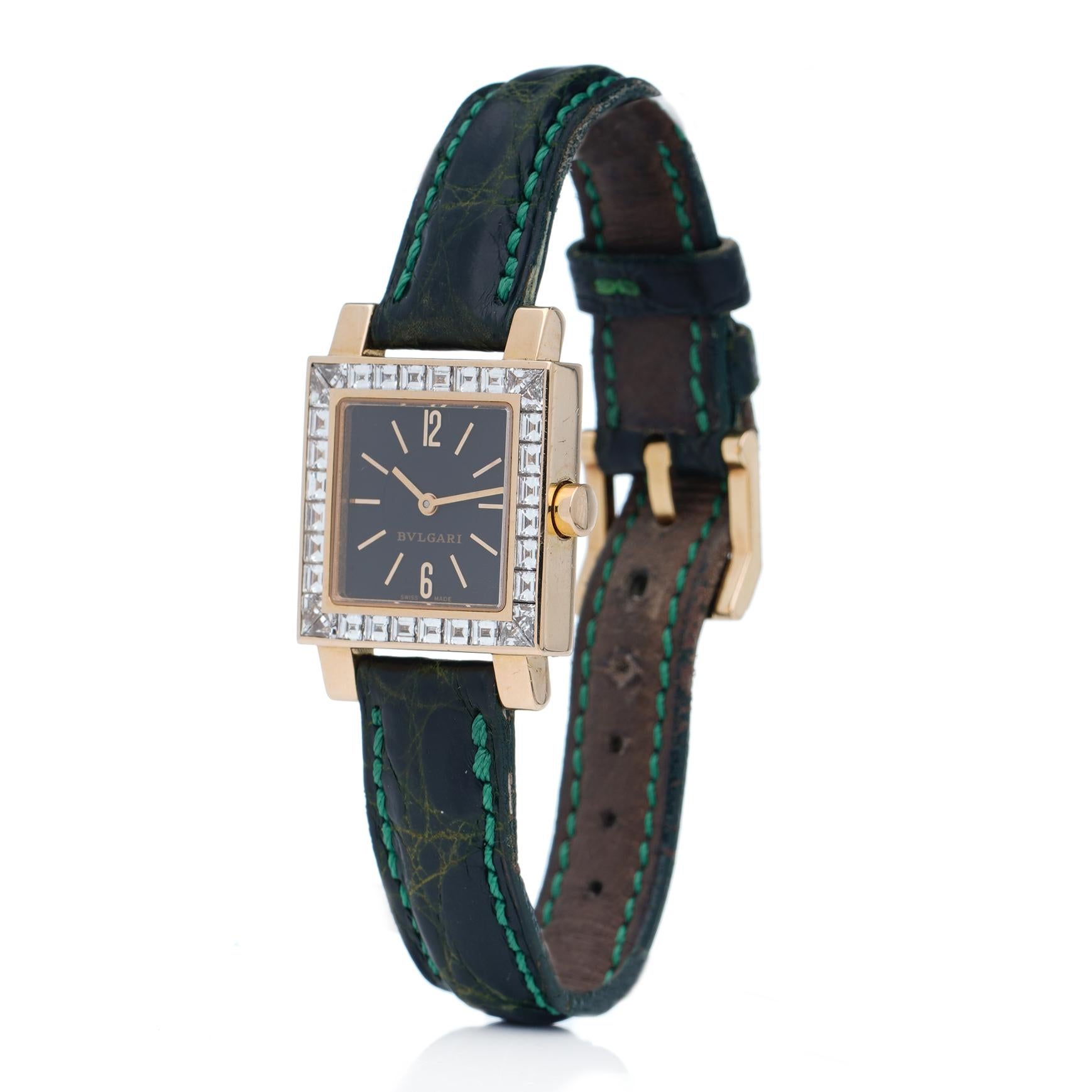 Bvlgari Damen 18kt. Quadrato-Armbanduhr aus Gelbgold und 1,60 Karat Diamanten im Diamantschliff im Angebot 2