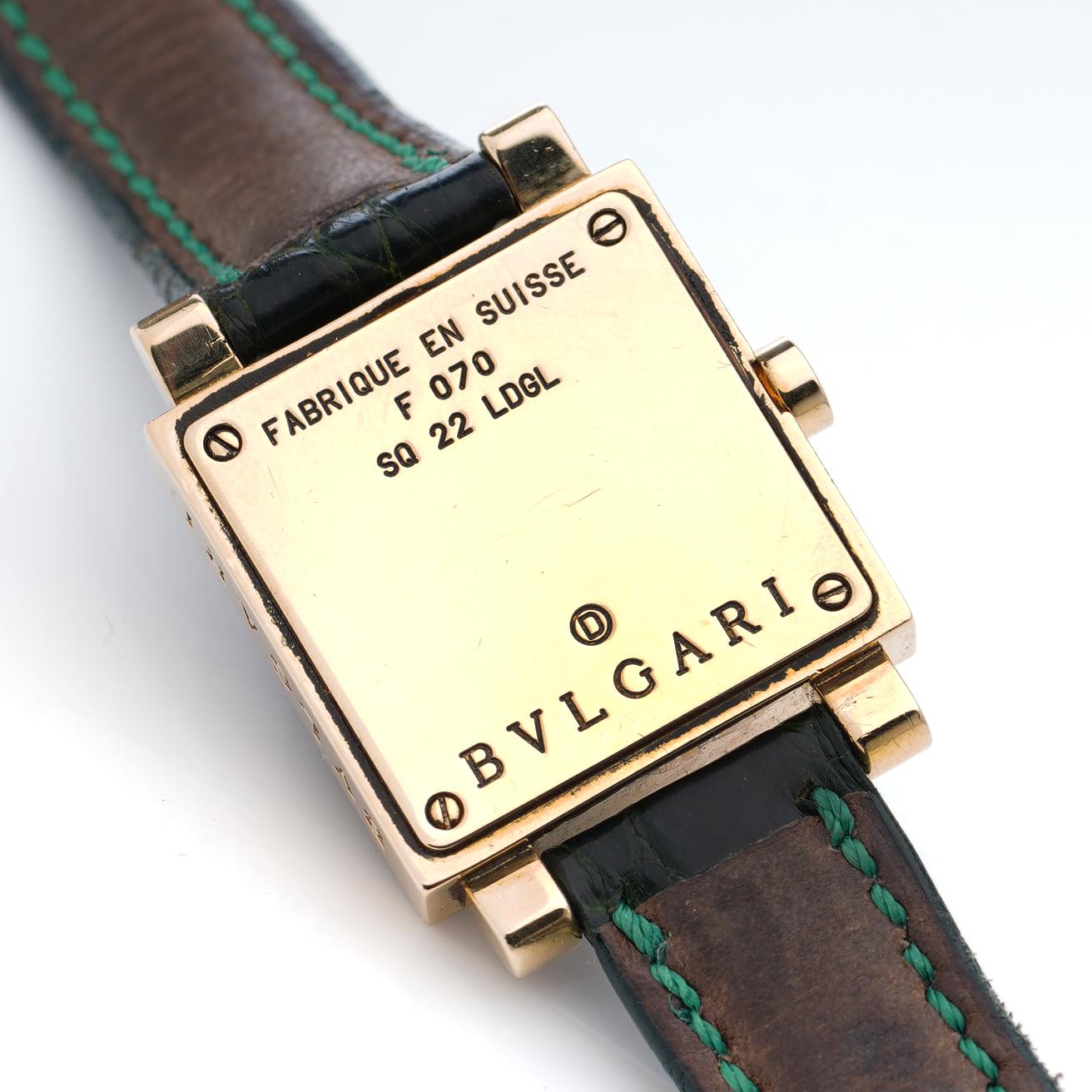 Bvlgari Ladies 18kt. Yellow Gold and 1.60 CT Diamond-Set Quadrato Wristwatch For Sale 5